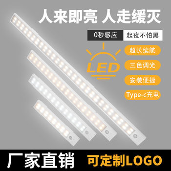 New Intelligent Human Body Sensor Night Light Led Punch-Free Self-Adhesive Wardrobe Light Rechargeable Long Cabinet Light