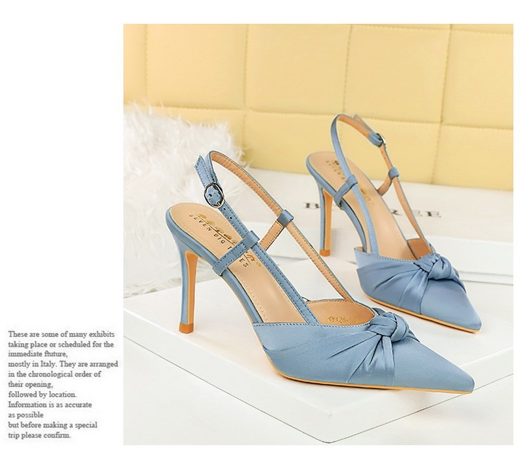 Giày cao gót nữ mũi nhọn gót nhọn 9cm mặt lụa satin thắt nơ phong cách dự tiệc — Màu đen, Màu đỏ rượu, Màu sâm panh, Màu xanh da trời