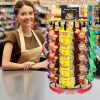 Cross-Border Snack Display Stand, Wooden Supermarket Potato Chip Storage Rack with Blackboard, Rotatable Storage Shelf for Desktop Use