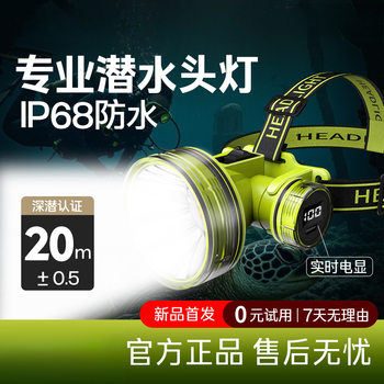 Diving Headlight Strong Light Waterproof Ultra-Bright Outdoor Field Head-Mounted Water Diving Equipment Full Set with Flashlight