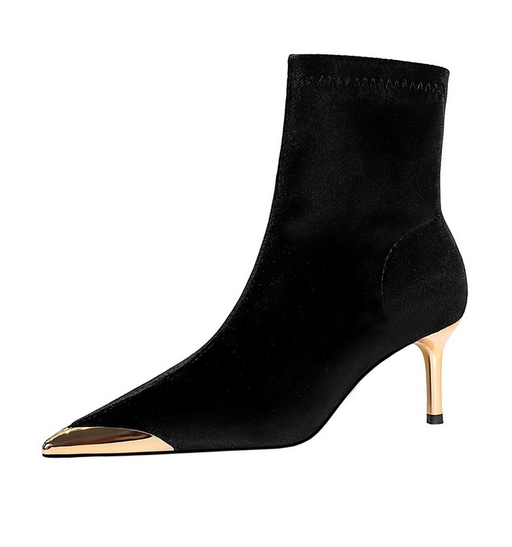 Boot nữ cổ thấp mũi nhọn nhung nhung gót vừa phong cách thanh lịch — 319-10 đen 8cm, 319-A10 đen 5cm, 319-A10 Màu nâu sẫm 5cm, Màu nâu sẫm 319-10 8cm