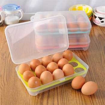 Japanese-Style 15-Compartment Egg Anti-Collision Storage Box Refrigerator Egg Storage Preservation Box Portable Egg Tray Egg Holder