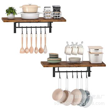 Wooden Kitchen Wall-Mounted Pot Storage Rack Restaurant Spatula Frying Pan Storage Rack Kitchen Utensils Spice Organizer