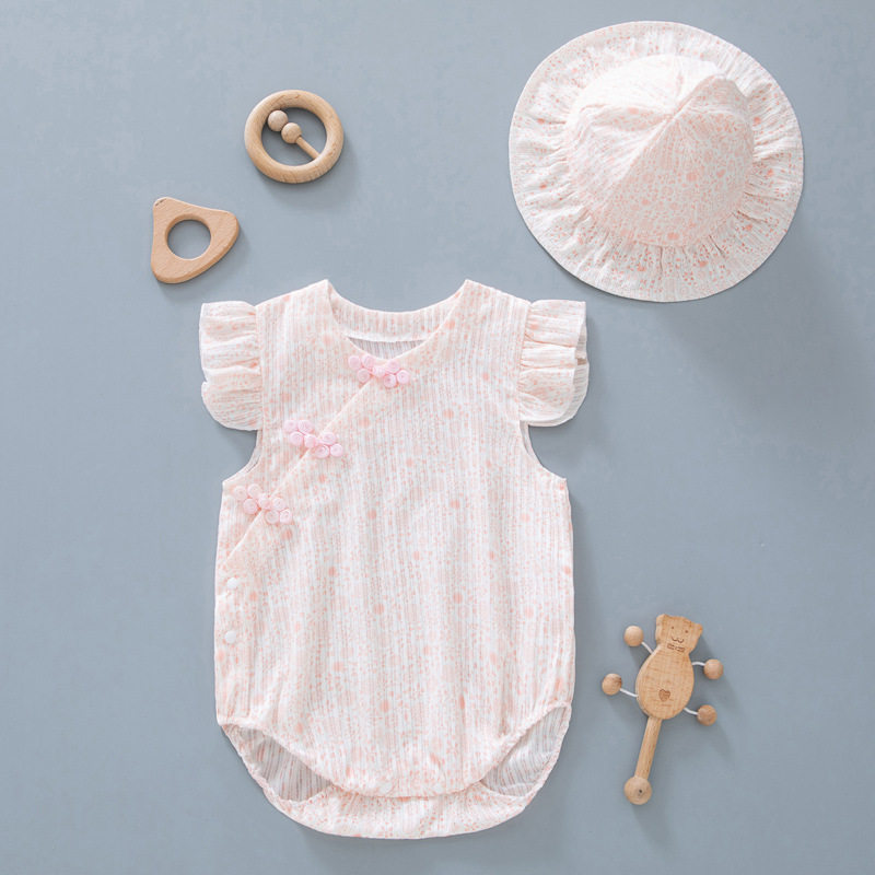 Baby One-piece Clothes Summer Thin Newborn Princess Cheongsam Ha-style Foreign-style Baby Girl Cute Super Cute Bag Fart Clothes