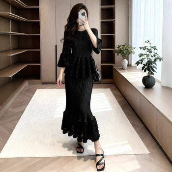 Fashionable and Elegant Suit with Ruffled Edges, High-End Wear, Simple Commuting, Slim Two-Piece Pleated Suit