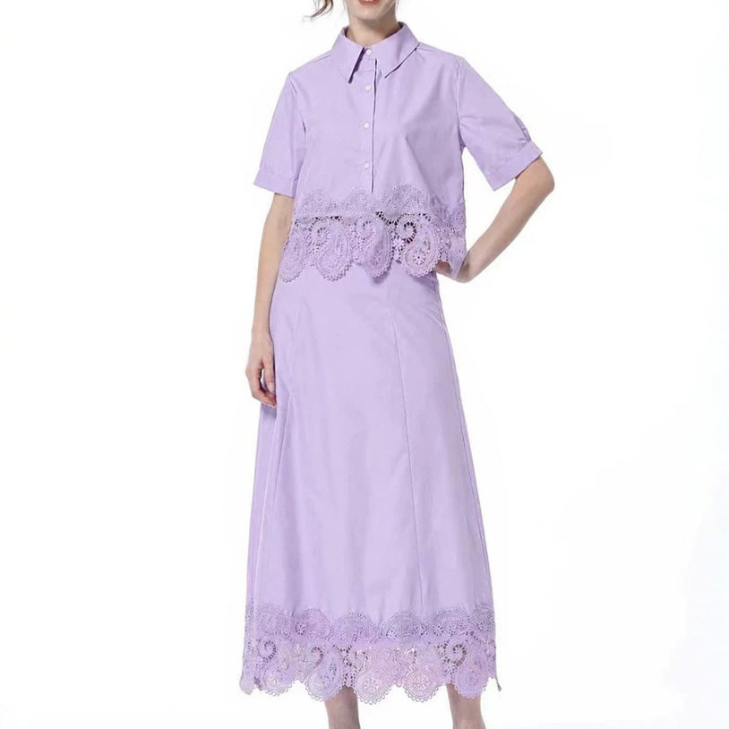 Elegant Two Piece Set Fashionable Lace Design Breathable Fabric Slim Fit Summer Occasion Wear Wholesale Available
