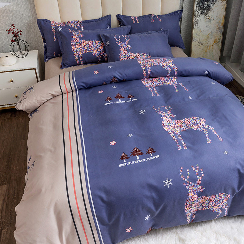 Nantong Fulena Four-piece Set Wholesale Chinese Style Sanding Washed Cotton Bed Sheet Quilt Cover Gift Four-piece Set for Hair