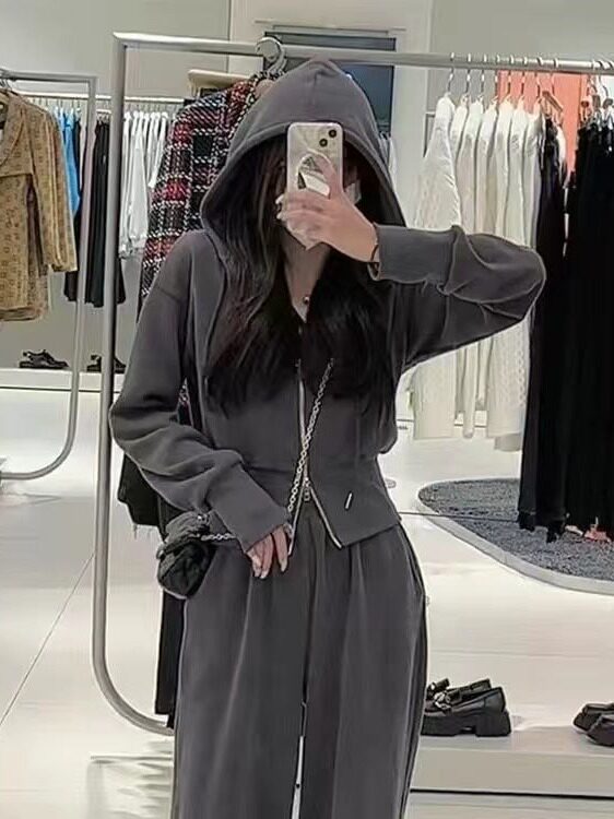 Amazon foreign trade quality elegant leisure sports suit women's spring and autumn wide-leg pants loose slimming sweater two-piece set