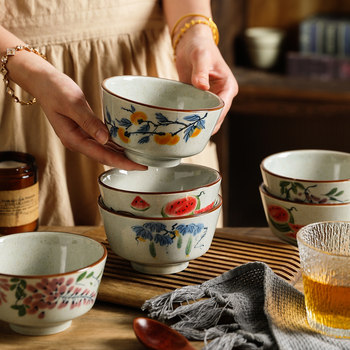 Chinese Rice Bowl, Household Underglaze Color Retro Ceramic Bowl, High-Looking Eating Bowl, Noodle Bowl, Dessert Bowl, Soup Bowl