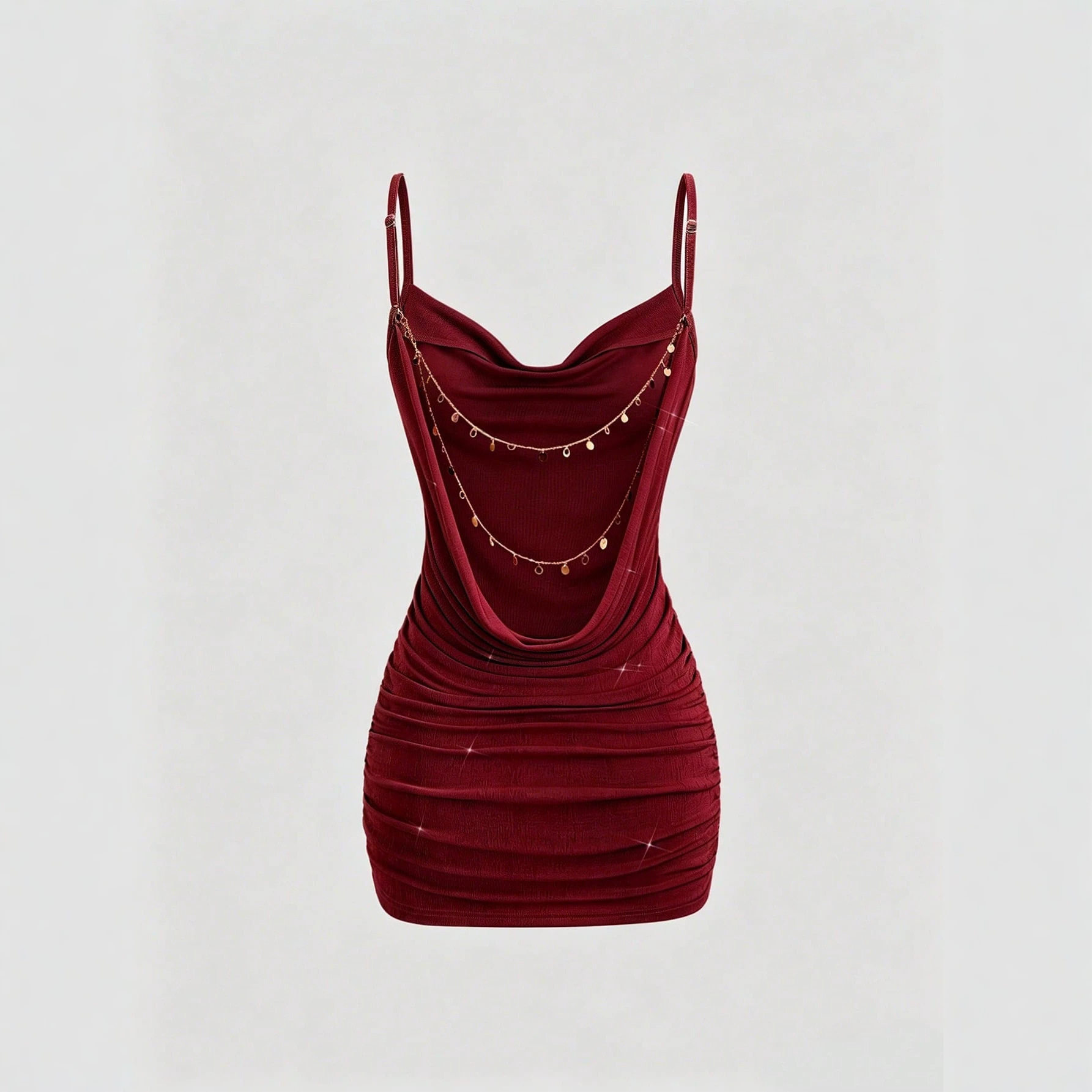 Womens Spring Summer Cross Back Dress Pleated Design Chain Detail Elegant Silhouette Perfect for Parties and Events