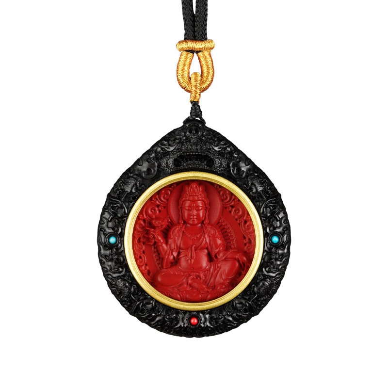 Cinnabar Birth Year Buddha Samantabhadra Bodhisattva Zodiac Pendant Birth Year Necklace Guardian Deity Ebony Pendant Jewelry