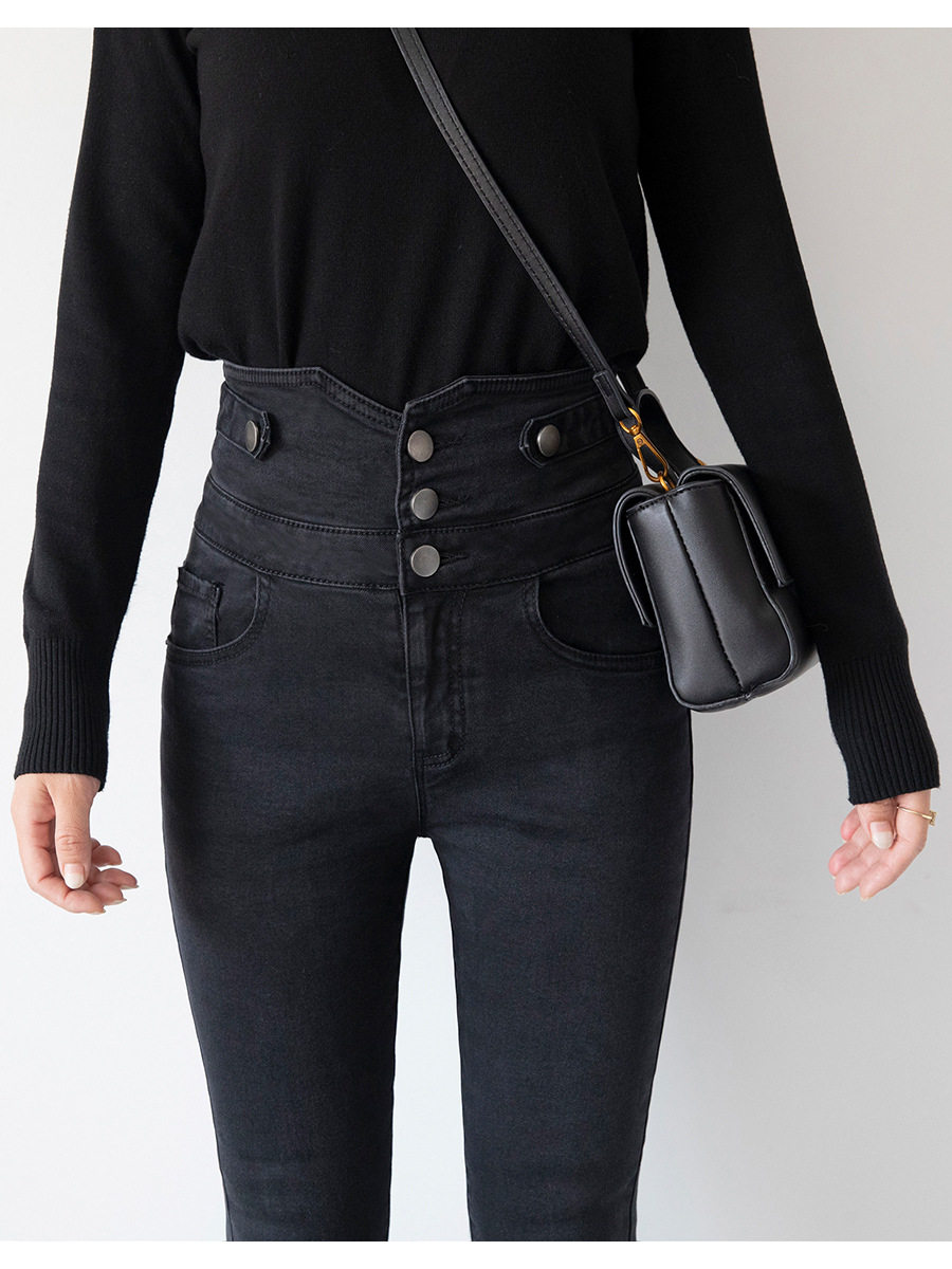 High Waisted Womens Jeans Korean Style Distressed Hem Slim Fit Spring Fashion for Students Wholesale Available