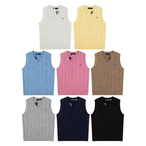 Early Autumn New Model Original Rl Ralph Lauren Small Logo Embroidered Cable Knit V-Neck Vest Sleeveless Cable Knit Sweater