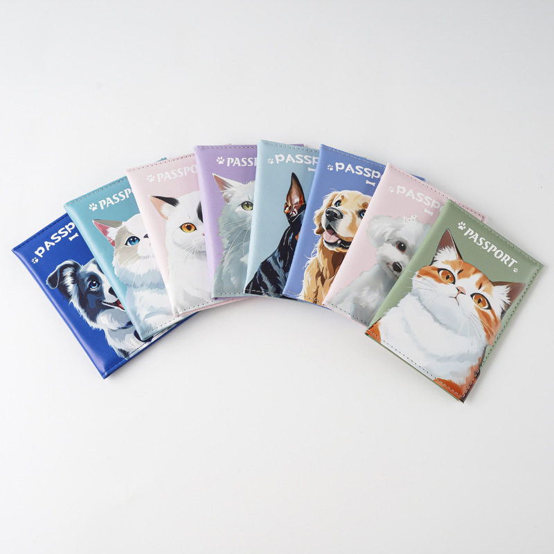 in stock wholesale PASSPORT cute cat dog passport bag printed multi-functional travel passport holder certificate holder