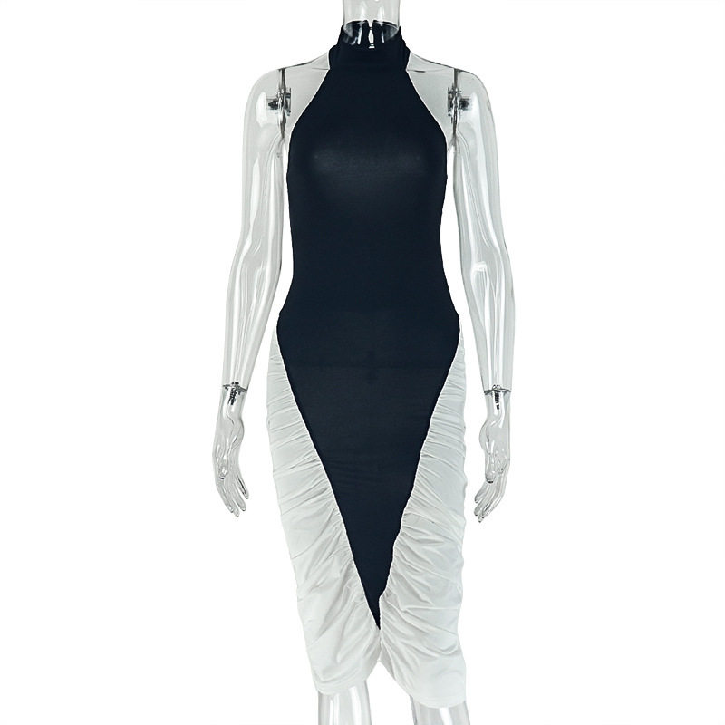 Color Block Black and White Bodycon Dress Sleeveless Fashionable Casual Style Perfect for Work or Vacation