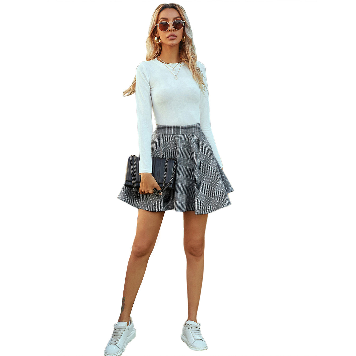 High Waisted Plaid Midi Skirt Fashionable Versatile Chic Fall Winter Wear Wholesale Available