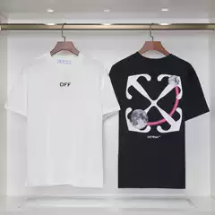 2025 Spring and Summer New Ow Oil Painting Arrow Pattern Round Neck Pullover Short-Sleeved Men and Women Same Style One Piece Wholesale Delivery