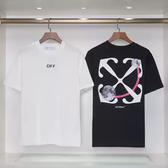 2025 Spring and Summer New Ow Oil Painting Arrow Pattern Round Neck Pullover Short-Sleeved Men and Women Same Style One Piece Wholesale Delivery