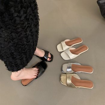 Korean Style Flat Slippers Silver Sandals Slippers Women's Summer Outfit Beach Slippers French Style Women's Shoes