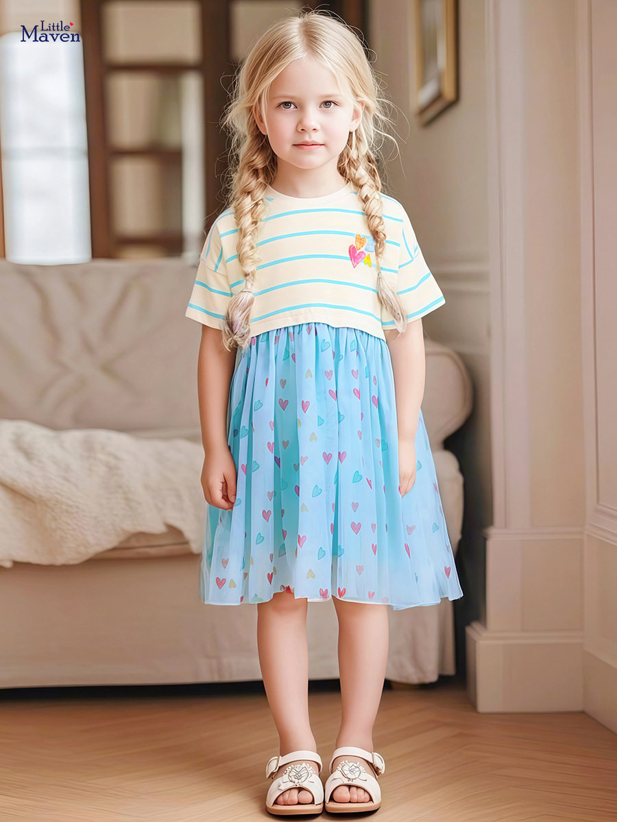 Girls' Tulle Dress, Factory Direct Supply Kids' Dress, Short-sleeve Kids' Summer Dress