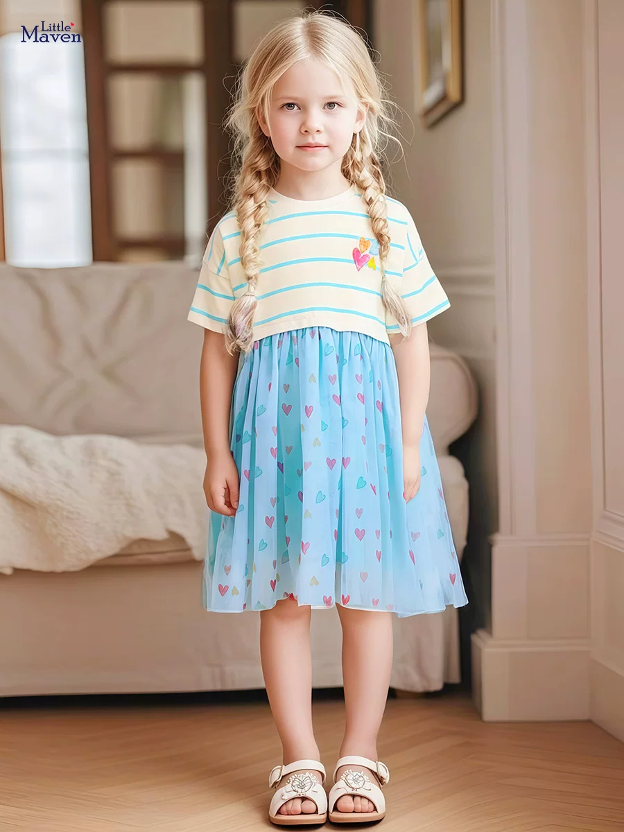 Girls' Tulle Dress, Factory Direct Supply Kids' Dress, Short-sleeve Kids' Summer Dress