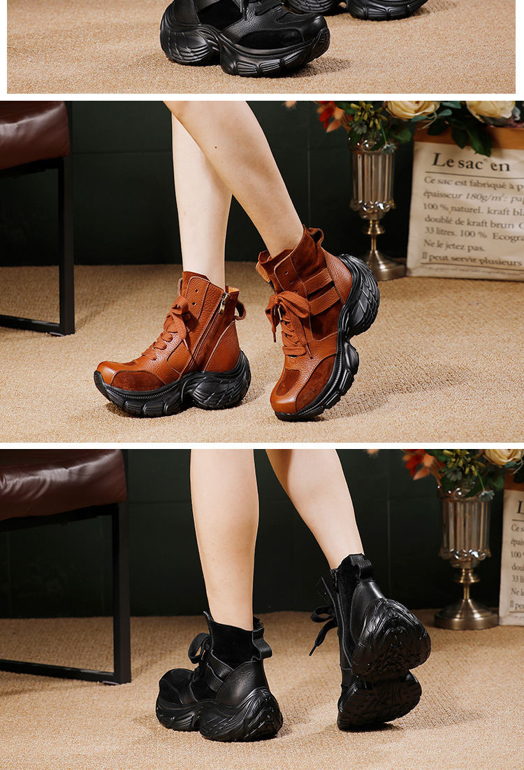 Boot nữ cổ thấp da bò thật dây kéo hông phong cách cổ điển — màu đen, màu nâu