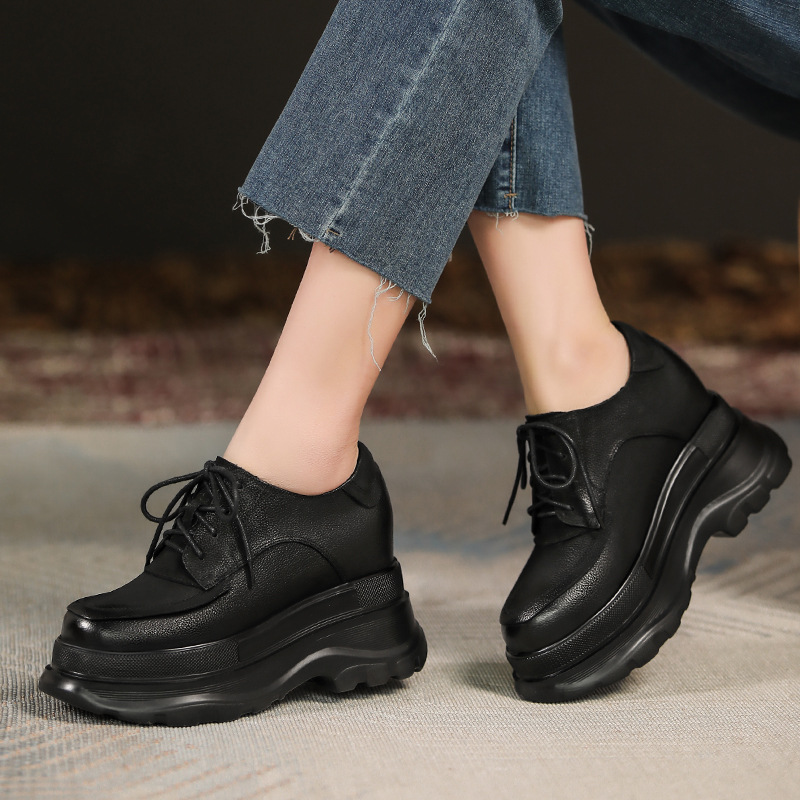 Giày Da Nữ Cao 10cm Đế Cao Phục Cổ Cổ Điển