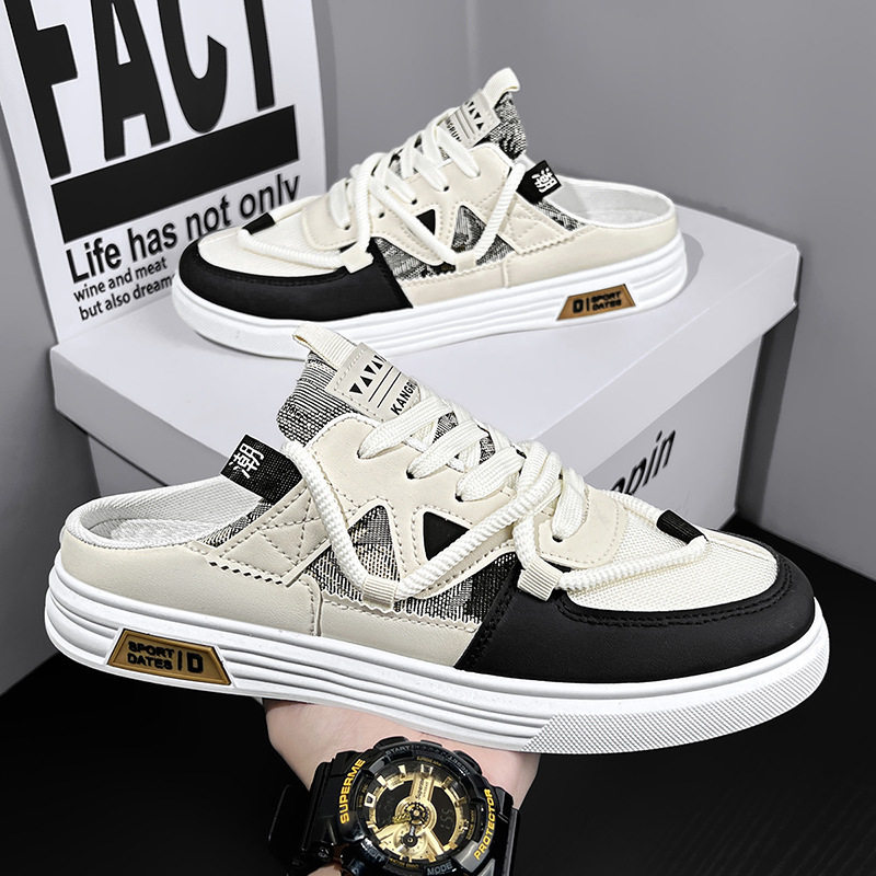 Canvas shoes for men outer wear breathable sandals without heel sports lazy one-leg half slippers