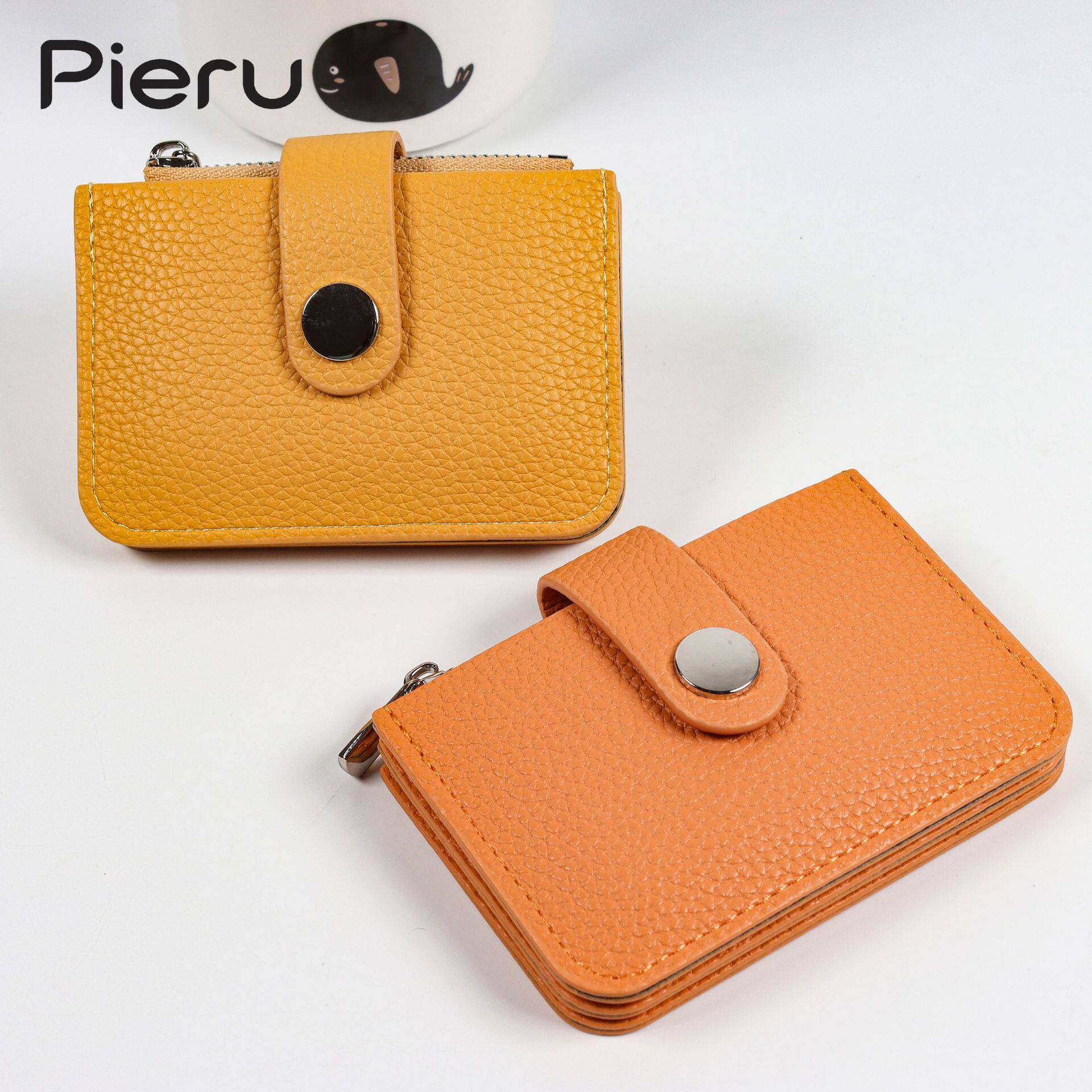 PIERU new cross-border simple buckle card holder skin-friendly litchi pattern small fresh zipper change coin card holder