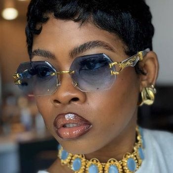 Cross-Border Leopard Head Frameless Polygonal Irregular Sunglasses European and American Cut-Edge Sunglasses Internet Celebrity Street Photography Sunglasses
