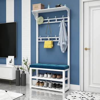 Shoe-Changing Bench with Coat Rack and Integrated Shoe Storage, Multifunctional Home Entryway Shoe Rack with Seating and Soft Shoe Cabinet