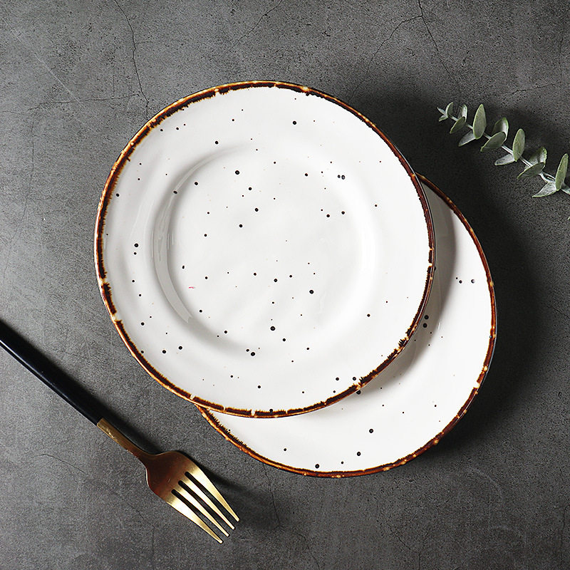 Cross-Border Wholesale Japanese Tableware Household Flat Plate Ceramic Plate Dessert Plate Round Dish Plate Steak Plate Ceramic Dinner Plate