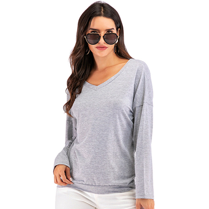 Womens Long Sleeve T Shirt Solid Color Loose Fit Backless Design Casual Wear Everyday Use Wholesale Available