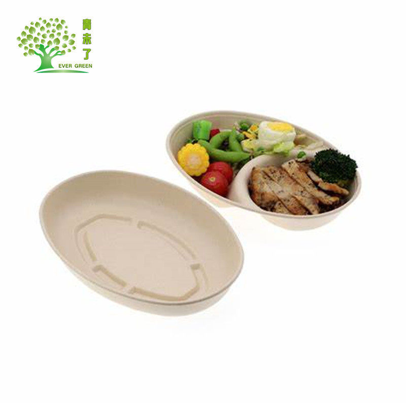 Disposable pulp lunch box 850 ml oval box degradable take-out packaging fitness light salad bowl wholesale