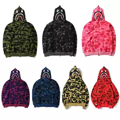 Cross-border Foreign Trade Trendy Brand Shark Sweater Men's and Women's Embroidery Camouflage Printing Autumn and Winter fleece-lined Cardigan Hooded Jacket
