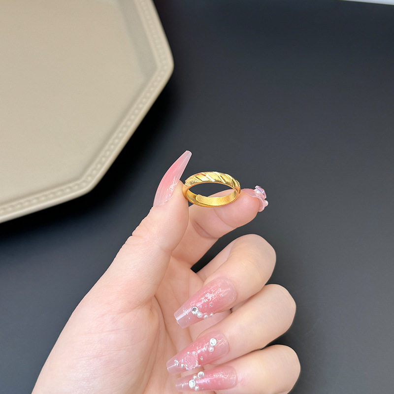 越南沙金戒指情侣男女士久不掉色开口光面铜合金素圈仿黄金戒指环