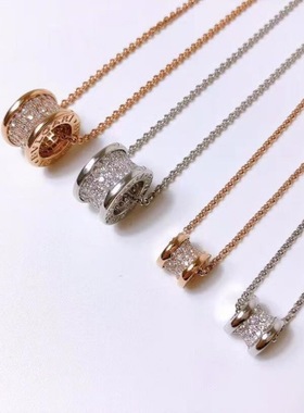 家版本925银CNC小蛮腰弹簧项链时尚百搭菱角陶瓷镶钻情侣项饰