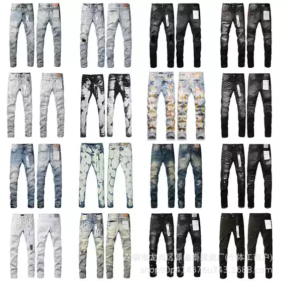 Cross-Border High-End Version Exclusively for American Fashion Purple Washed Vintage Skinny Jeans with Holes and Splatter Paint, Wholesale in Stock