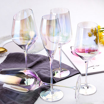 European-style colorful crystal glass red wine glass Net red rainbow champagne glass ion plating color goblet champagne glass wholesale