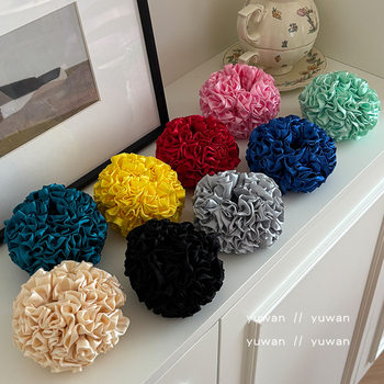 Mona's Same Style Head Flower Hydrangea Red Hair Tie Elegant Satin Intestine Ring Pleated Lace Hair Accessories Bun Headdress