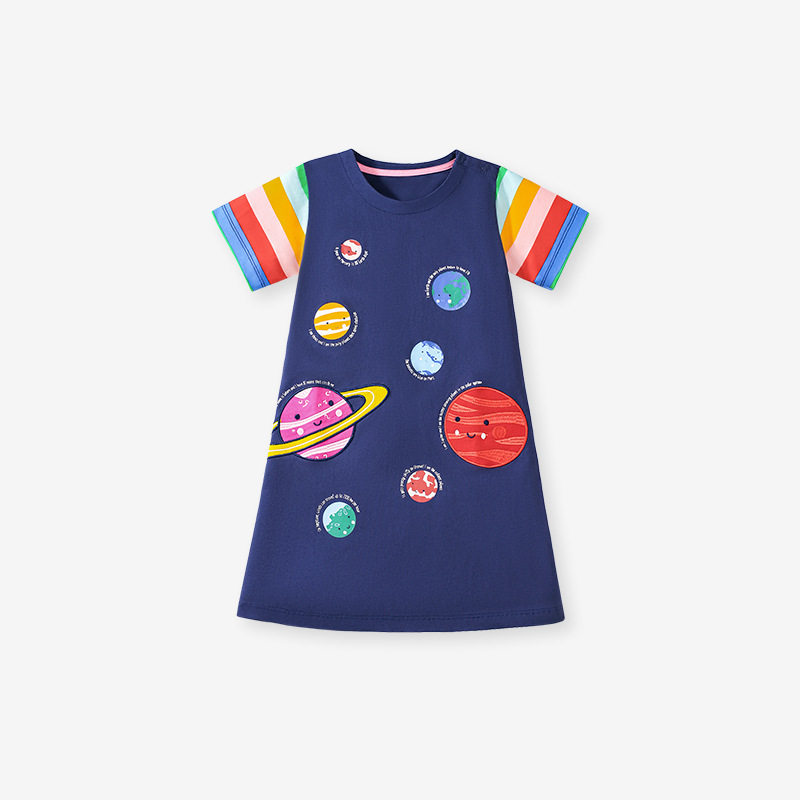 Girls' Short-sleeve Dress, Summer Cotton Kids' Dress, Cute Cartoon Kids' Skirt