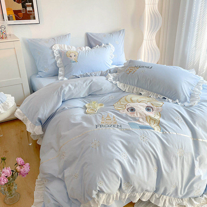 Factory direct sales of Princess Dishnike Aisha cotton washed cotton four-piece Children's cotton bedding 4