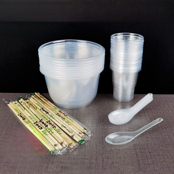 Disposable Tableware Set Plastic Round Chopsticks Spoon Cup Restaurant Tableware Household Ice Powder Bowl Special Xitang