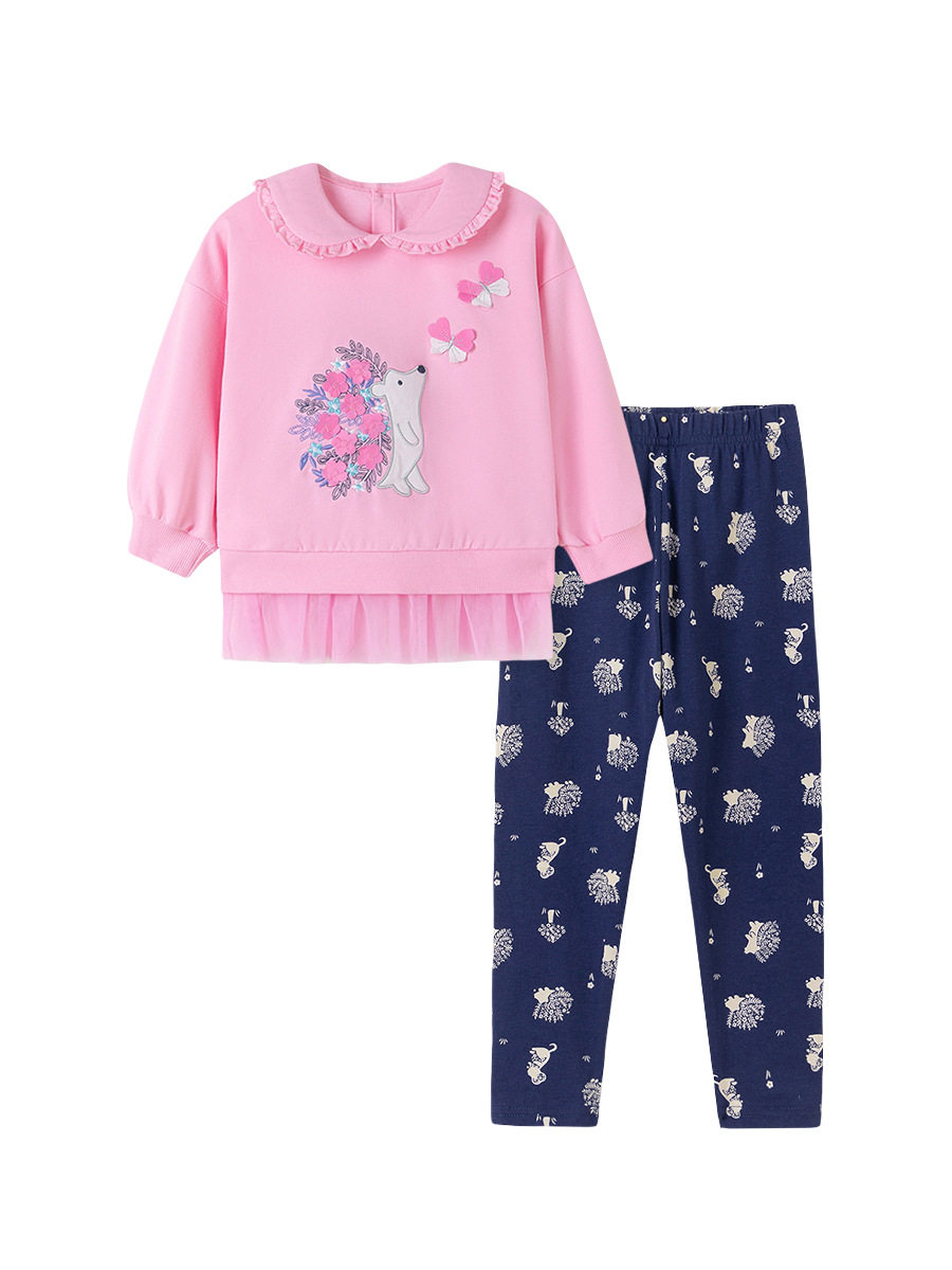 Vêtements enfants exportation, nouvel ensemble fille automne, tenue enfant dessin animé mignonne style deux pièces