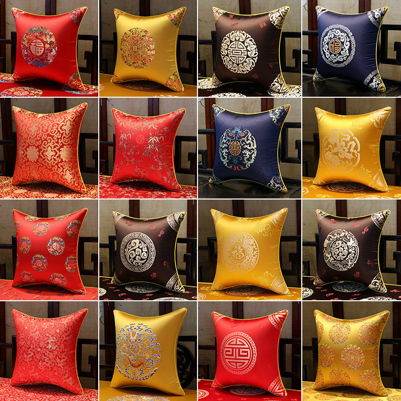 Chinese Classical Jacquard Pillow Case Redwood Sofa Pillow Living Room Cushion Cover Removable and Washable Core-Free Backrest Cover