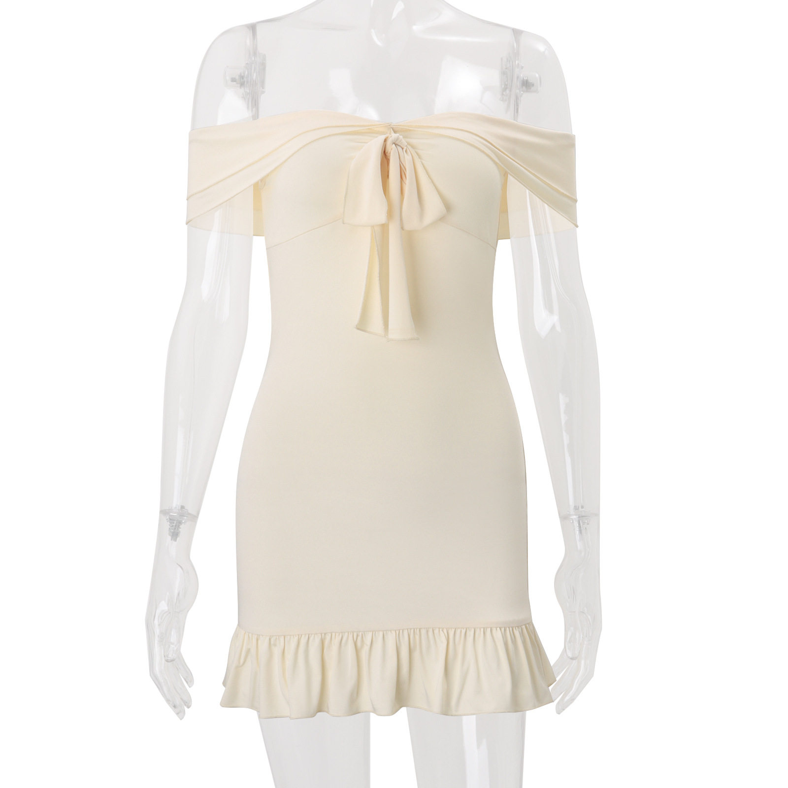 French Style Off Shoulder Ruffled Bodycon Dress Summer Collection Slim Fit Elegant Design Wholesale Available