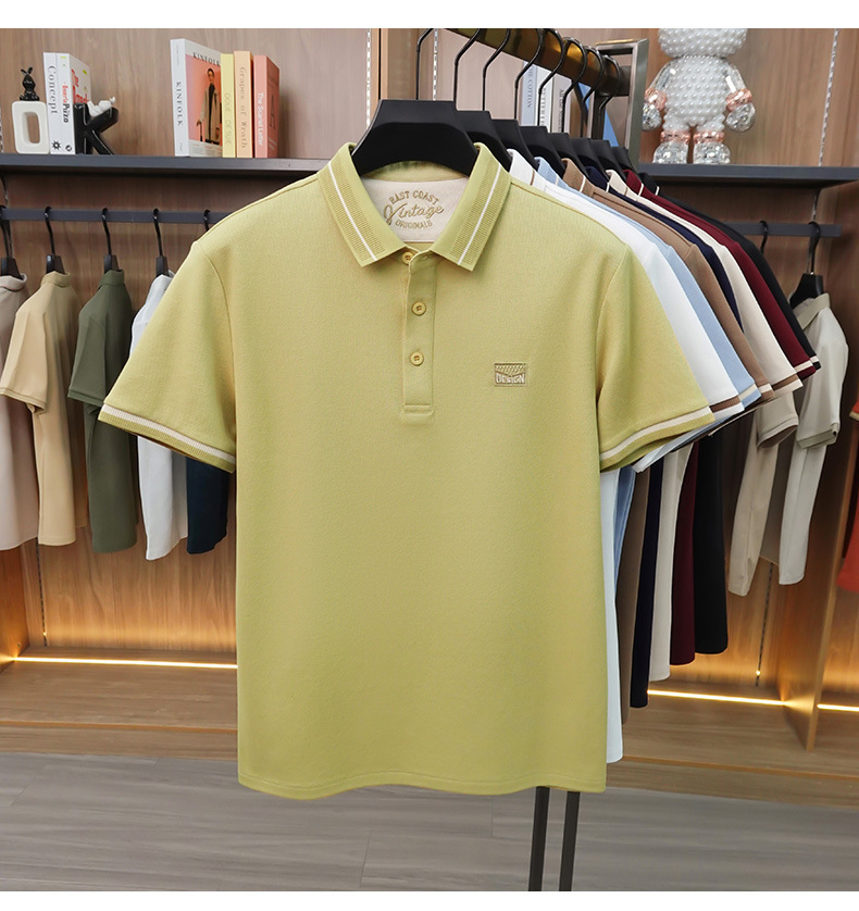 Áo polo nam tay ngắn cotton lưới co giãn thoáng khí chống nhăn — Màu đỏ táo tàu, màu đen, Mễ Hạnh, Xanh tím than