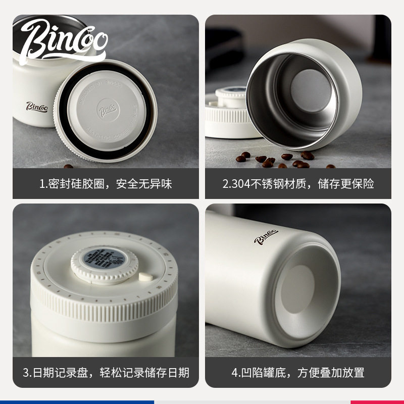 Bincoo coffee sealed jar press vacuum fresh coffee storage jar 304 stainless steel light-proof storage jar