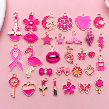 1 Rose Red Red Red Crowned Crane Lips Lipstick Guitar Drop Oil Alloy Accessories DIY Phone Chain Necklace Earrings Pendant