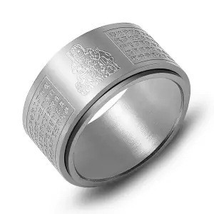 八大守护神转动钛钢国潮戒指男万字护身符十二生肖本命佛心经戒指